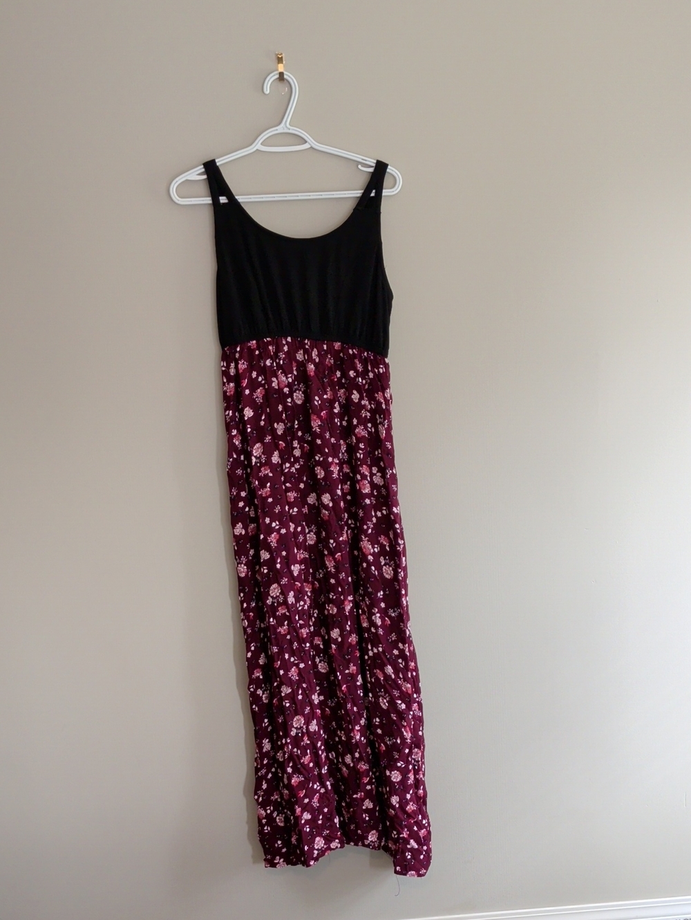 Warehouse One Black Top Burgundy Floral Maxi Dress